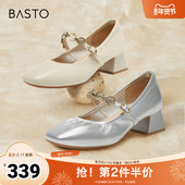 新款 商场同款 复古通勤玛丽珍鞋 百思图2025春季 粗跟女单鞋 A1622AQ5