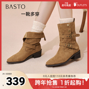 潮流复古粗跟女中靴BP019DZ5 西部靴时尚 百思图2025冬季 新款