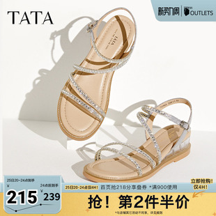 新款 春季 7UA03BL4 女外穿一字带奥莱凉鞋 Tata他她绝美坡跟凉鞋