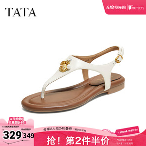 陈瑶同款TATA他她南法假日平底人字拖鞋女外穿百搭凉鞋新7H208BL6