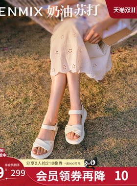 天美意新款商场同款时尚舒适平底女一字带凉鞋BK971BL5