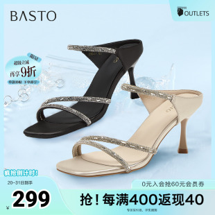 E5061BL5 百思图2025夏季 新款 商场同款 简约潮流一字带细高跟女凉鞋