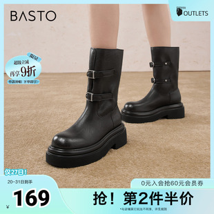 靴粗跟女中靴A8902DZ4 简约街头户外时装 百思图冬季 新款