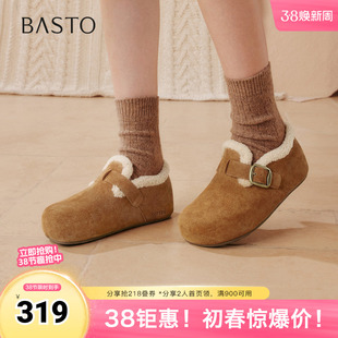 百思图2025冬季新款勃肯鞋时尚潮流复古加绒保暖女单鞋B3047DM5