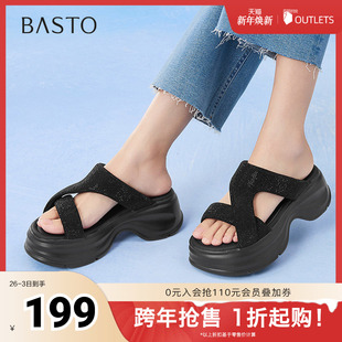 潮流户外街头休闲拖厚底女拖鞋 时尚 BP730BT5 新款 百思图2025夏季