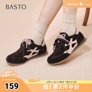 百思图春季新款德训鞋时尚复古百搭户外运动女休闲鞋CV268AM6