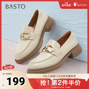 粗跟圆头女单鞋 百思图2024春季 金属扣乐福鞋 时尚 VHN57AA4 新款