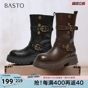 西部靴时尚 复古潮流骑士女中靴BP928DZ5 新款 百思图秋冬季