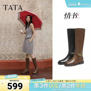 TATA他她超模靴骑士靴显瘦高筒靴小个子长靴女靴时装靴子7TGB5DG5