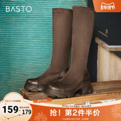 百思图冬季 通勤弹力靴粗跟女长靴O3008DG4 时尚 新款 商场同款