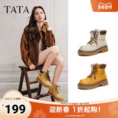 TATA他她西部靴工装 靴女秋复古大黄靴真皮百搭登山短靴子CG701DD5