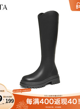 TATA他她厚底V口长筒靴女靴弹力瘦瘦靴骑士靴2025早秋新7D282DG4