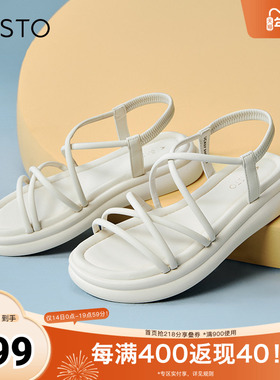 百思图春夏季新款商场同款复古条带罗马凉厚底女凉鞋UCX07BL4