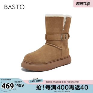 百思图秋冬季 商场同款 雪地靴时尚 简约户外女中靴L2509DZ5 新款