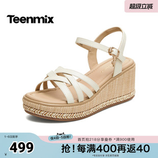 高跟日常百搭女一字带凉鞋 COO15BL6 商场同款 天美意2026夏新款