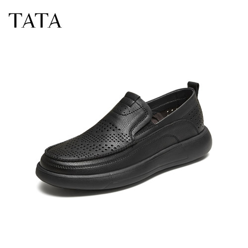 TATA/他她春商场同款时尚休闲圆头厚底男皮鞋新款VNH01BM5奥莱