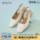 通勤百搭粗跟方头后空女凉鞋 简约时尚 B2001BH5 新款 百思图夏季