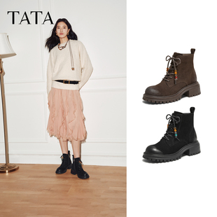 工装 百搭短筒靴子时尚 靴女马丁靴CF601DD5 款 TATA他她靴子2025秋季