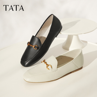 女软底小皮鞋 平底休闲单鞋 女FLC22AM5奥莱 英伦乐福鞋 Tata他她秋季