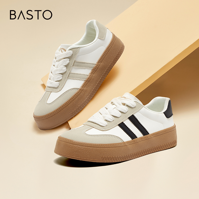 百思图春夏季新款时尚复古运动德训鞋厚底女休闲鞋V0029CM3