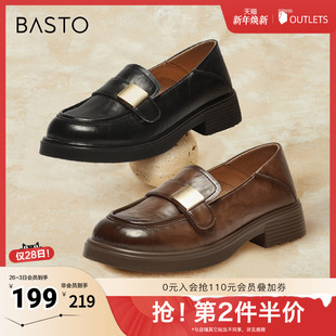 粗跟女单鞋 百思图2025春季 简约学院风乐福鞋 商场同款 A3558AA5 新款