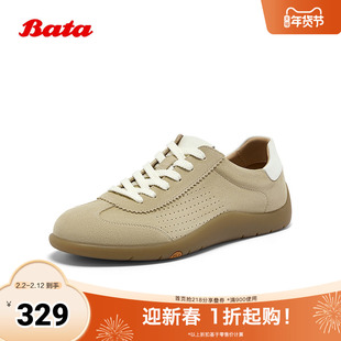 Bata休闲鞋男2025夏商场新款通勤牛剖皮软底德训运动鞋EYR30BM5