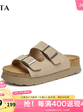 Tata他她复古厚底拖鞋女外穿时尚凉拖勃肯鞋2025秋新奥莱WW801BT4