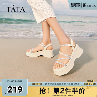 春新款 Tata他她休闲厚底凉鞋 凉鞋 潮流一字带法式 奥莱 女鞋