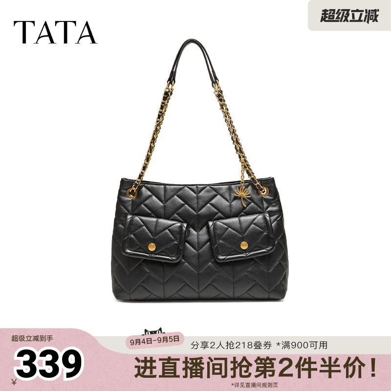 TATA他她女包秋季新款托特轻奢包黑色高级感通勤百搭包包X3605CX6