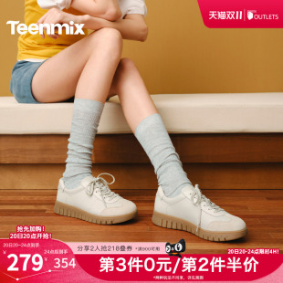 天美意2026秋新款商场同款圆头牛津鞋复古英伦女休闲鞋CMA38AM6