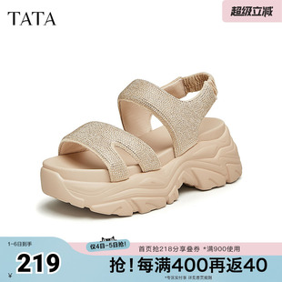TATA 休闲潮流百搭一字带凉鞋 女新款 DWFV1BL4 他她奥莱秋时尚