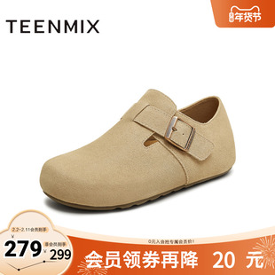 天美意2025秋新款平底单鞋两穿半拖鞋男女同款勃肯鞋KK062CM5