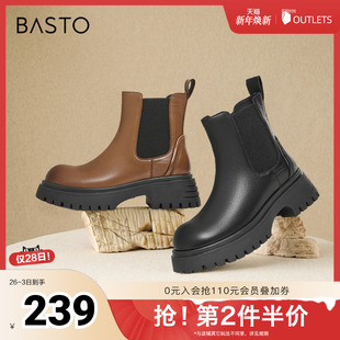 简约通勤烟筒靴粗跟女短靴BF527DD4 商场同款 百思图冬季 新款