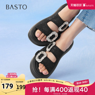 复古小香风厚底女拖鞋 一字拖时尚 BP823BT5 新款 百思图2025夏季