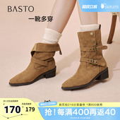 潮流复古粗跟女中靴BP019DZ5 西部靴时尚 百思图2025冬季 新款