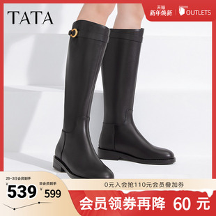 Tata他她黑骑士骑士靴女加绒长筒靴显瘦靴子冬季 7TG80DG3奥莱 新款