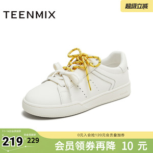 天美意春新款休闲运动百搭双鞋带通勤日常女小白鞋KB086CM5