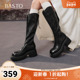 百思图2025冬季 潮流粗跟女长靴F2181DG5 骑士靴时尚 新款 商场同款
