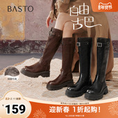 商场同款 百思图2025冬季 新款 骑士靴街头潮流粗跟女长靴F2021DG5