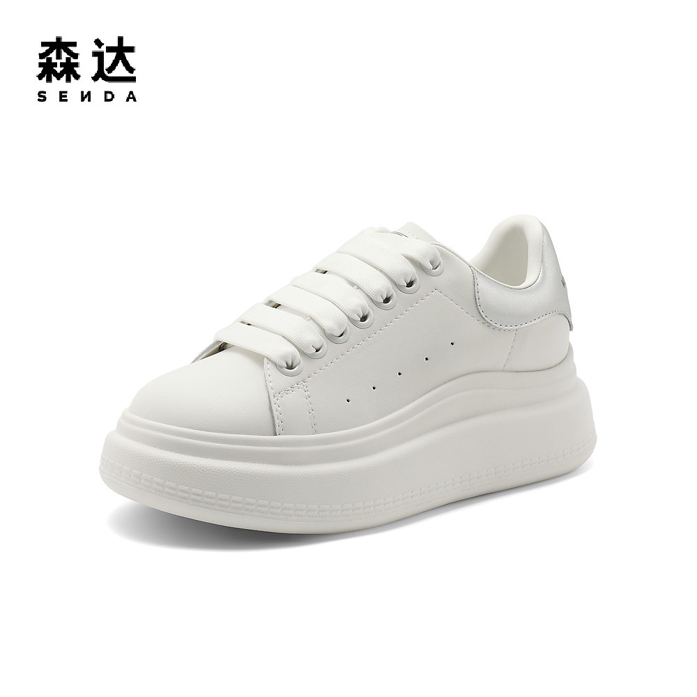 闲鱼森达板鞋春秋商场同款纯色厚底小白鞋银尾女单鞋XDF01CM4