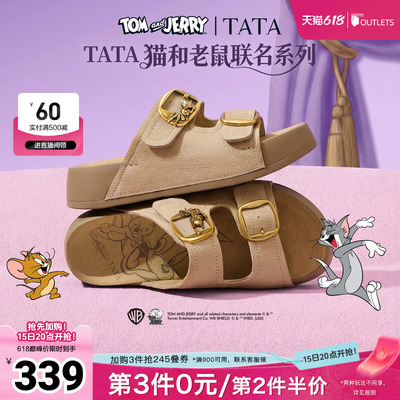 TATA他她猫和老鼠联名阿比喵女鞋拖鞋休闲厚底勃肯鞋凉鞋K4M01BT6