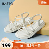 百思图春夏季 UCX07BL4 复古条带罗马凉厚底女凉鞋 新款 商场同款