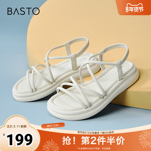 百思图春夏季新款商场同款复古条带罗马凉厚底女凉鞋UCX07BL4