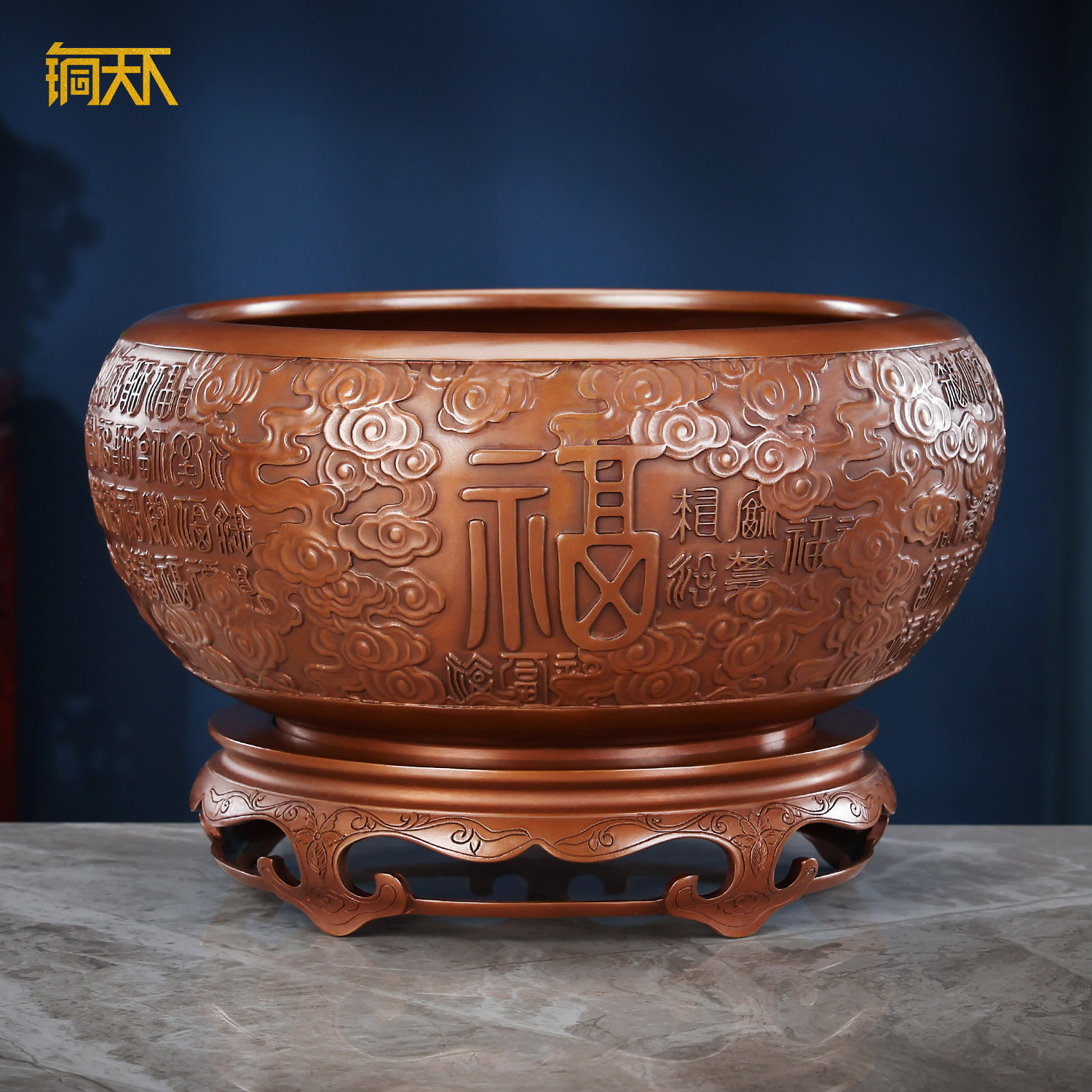 紫铜百福聚宝盆摆件存钱罐入户玄关办公室装饰品乔迁开业礼品