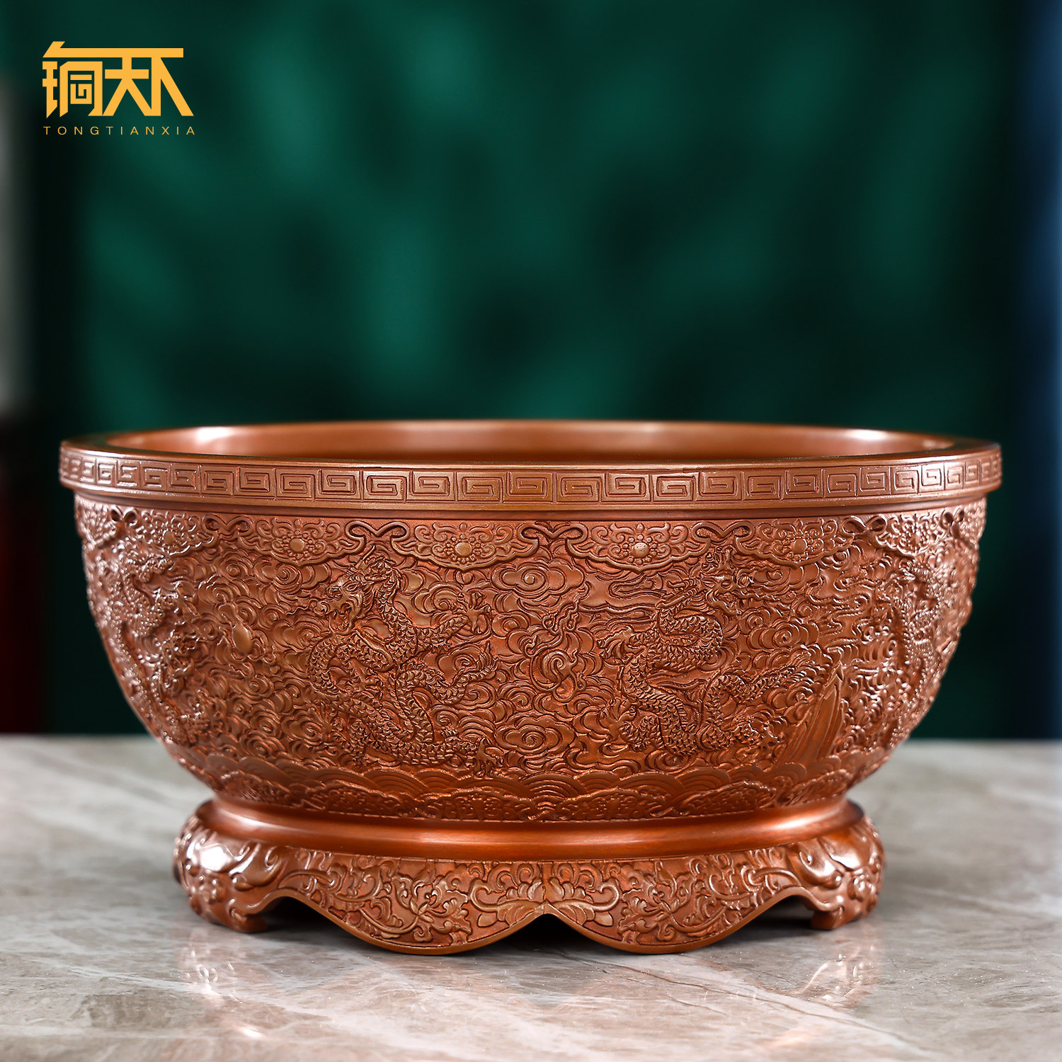 紫铜九龙聚宝盆摆件存钱罐家居客厅玄关酒柜装饰品开业送礼品