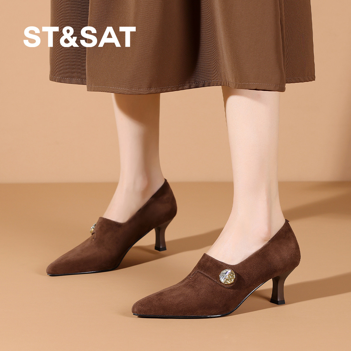 St&Sat法式尖头细高跟单鞋女