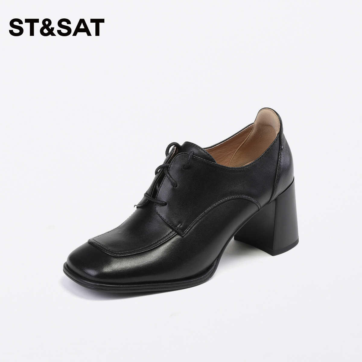 星期六酷帅高跟英伦风皮鞋秋季新品女鞋粗跟单鞋SS33112237