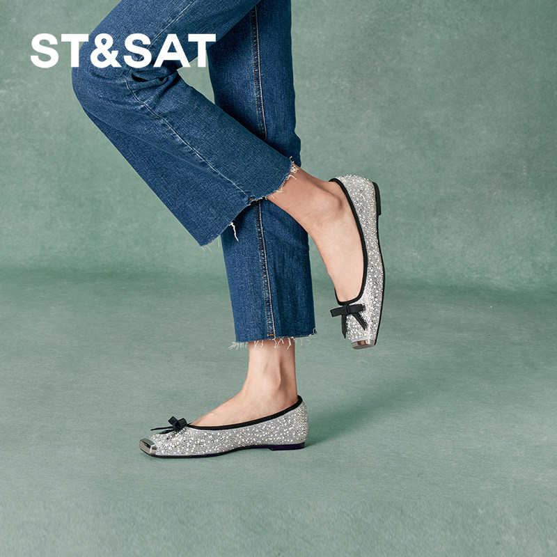 星期六平底浅口单鞋春季新款时尚蝴蝶结散步女鞋女SSC31110VY,女鞋,浅口单鞋,淘宝优惠券,粉丝福利购,淘宝优惠卷