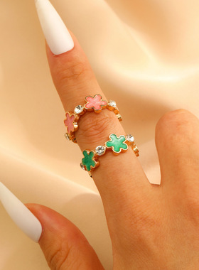 戒指 New Colored Flowers Ring Women's Fashion Open End Rings