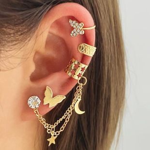 chain 水钻蝴蝶耳环rhinestone butterfly ear earrings clip耳夹